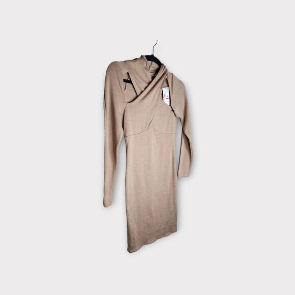 NEW ASTR the Label Tan Dress Halter Neck Tie Long Sleeve Women's Small - Picture 3 of 9